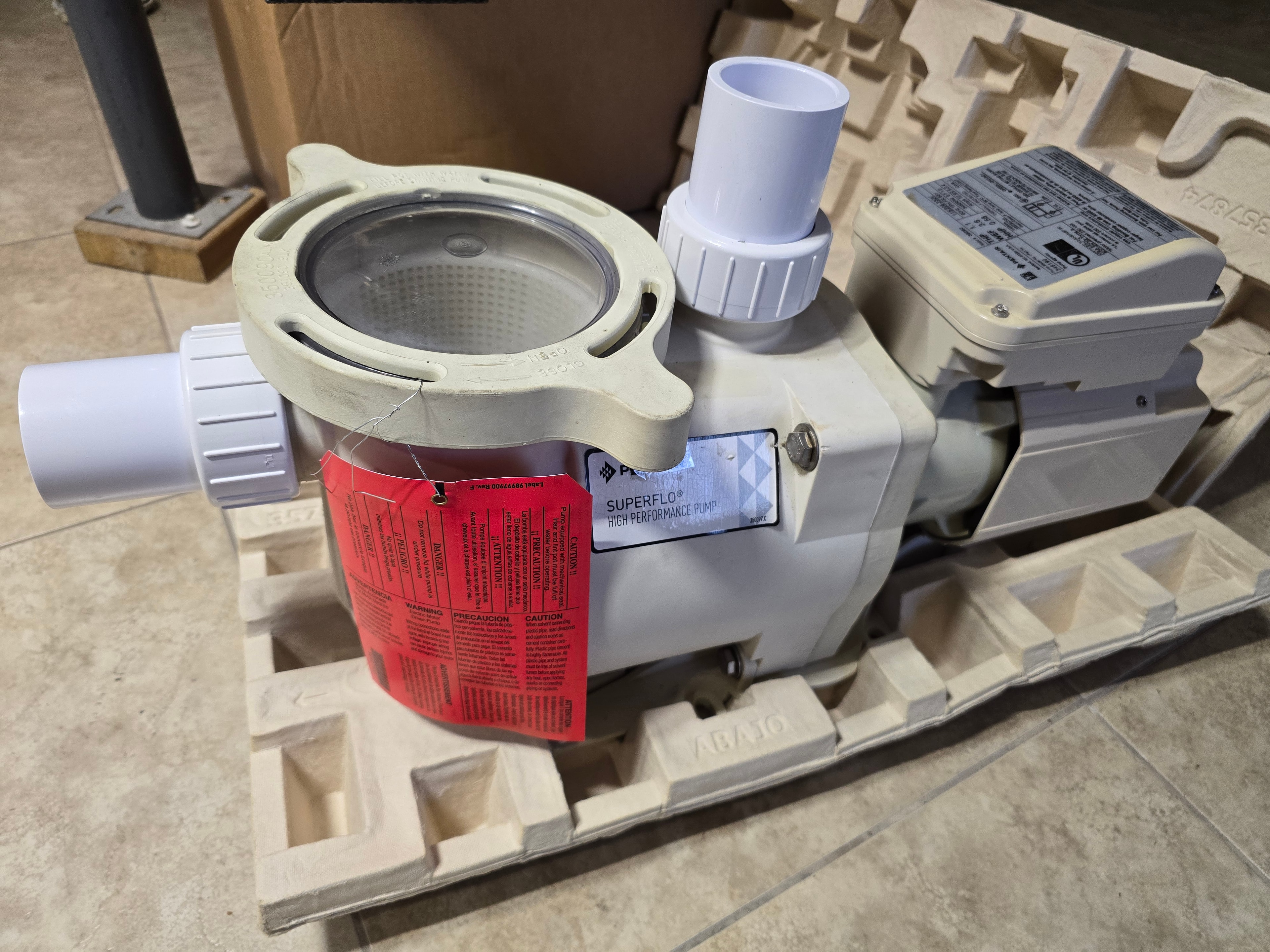Pentair SuperFlo 1.1 HP rebuilt pump — angle view showing motor and housing