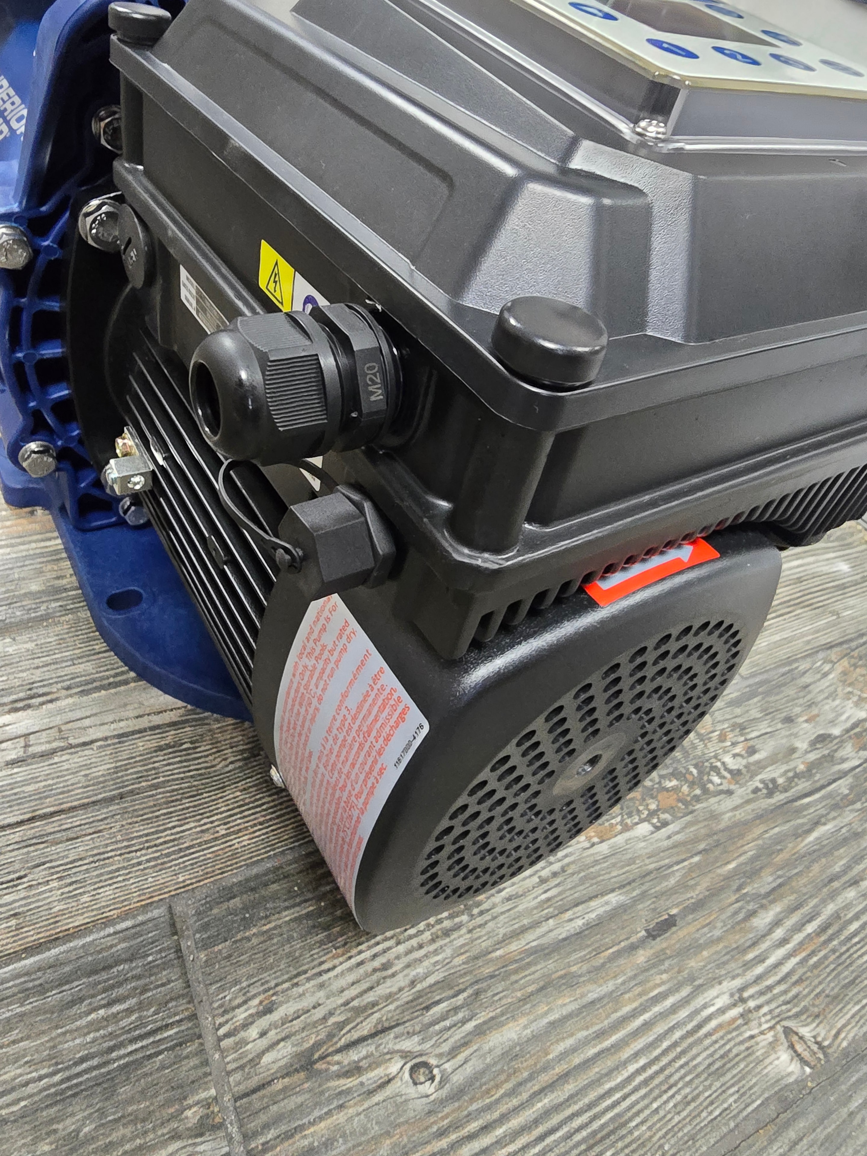 Superior Pump 98150 angle view showing Wi-Fi controller and motor housing